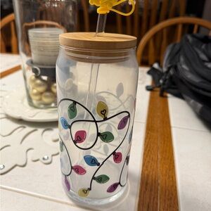 Christmas lights glass can tumbler